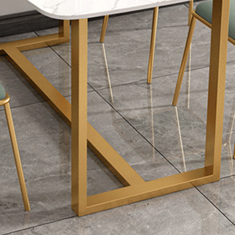 Rectangle Trestle Dining Table Glam Faux Marble Table for Dining Room Clearhalo 'Dining Tables & Seating' 'Dining Tables' 'dining_table' 'furn' 'furn_dining_table' 'Furniture' 'Kitchen & Dining Furniture' 6419107