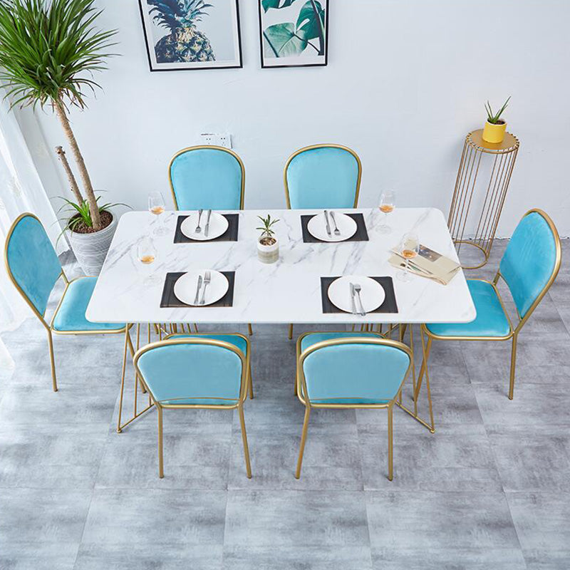 Rectangle Double Pedestal Dining Table Glam Faux Marble Table for Kitchen 70.9"L x 31.5"W x 29.5"H Without Chairs Clearhalo 'Dining Tables & Seating' 'Dining Tables' 'dining_table' 'furn' 'furn_dining_table' 'Furniture' 'Kitchen & Dining Furniture' 6419116