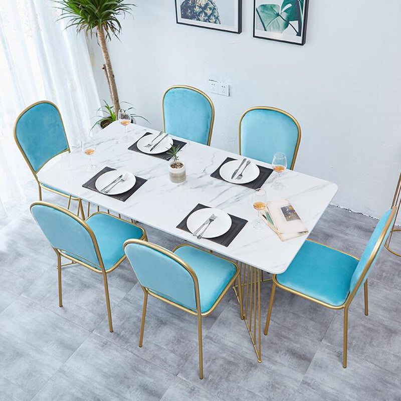 Rectangle Double Pedestal Dining Table Glam Faux Marble Table for Kitchen 78.7"L x 31.5"W x 29.5"H Without Chairs Clearhalo 'Dining Tables & Seating' 'Dining Tables' 'dining_table' 'furn' 'furn_dining_table' 'Furniture' 'Kitchen & Dining Furniture' 6419117