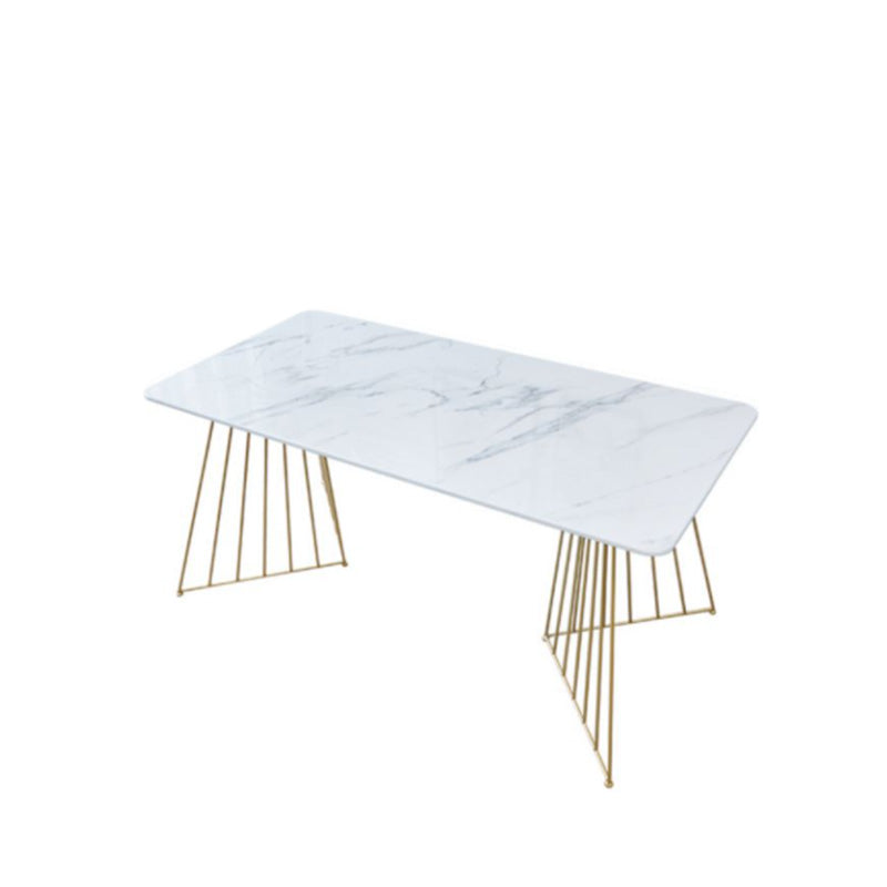 Rectangle Double Pedestal Dining Table Glam Faux Marble Table for Kitchen 47.2"L x 23.6"W x 29.5"H Without Chairs Clearhalo 'Dining Tables & Seating' 'Dining Tables' 'dining_table' 'furn' 'furn_dining_table' 'Furniture' 'Kitchen & Dining Furniture' 6419118