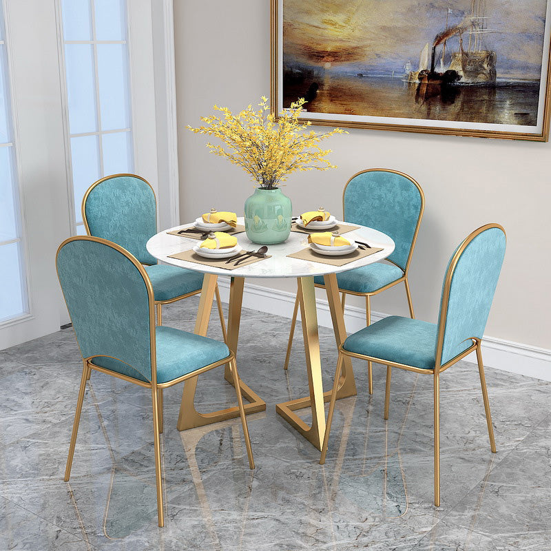 Round Golden Base Dining Table Glam Faux Marble Table for Kitchen 35.4"L x 35.4"W x 29.5"H Without Chairs Clearhalo 'Dining Tables & Seating' 'Dining Tables' 'dining_table' 'furn' 'furn_dining_table' 'Furniture' 'Kitchen & Dining Furniture' 6419129