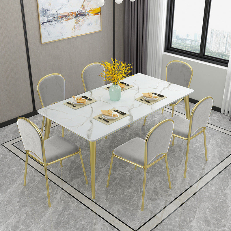 Rectangle 4 Legs Dining Table Glam Style Stone Table for Kitchen