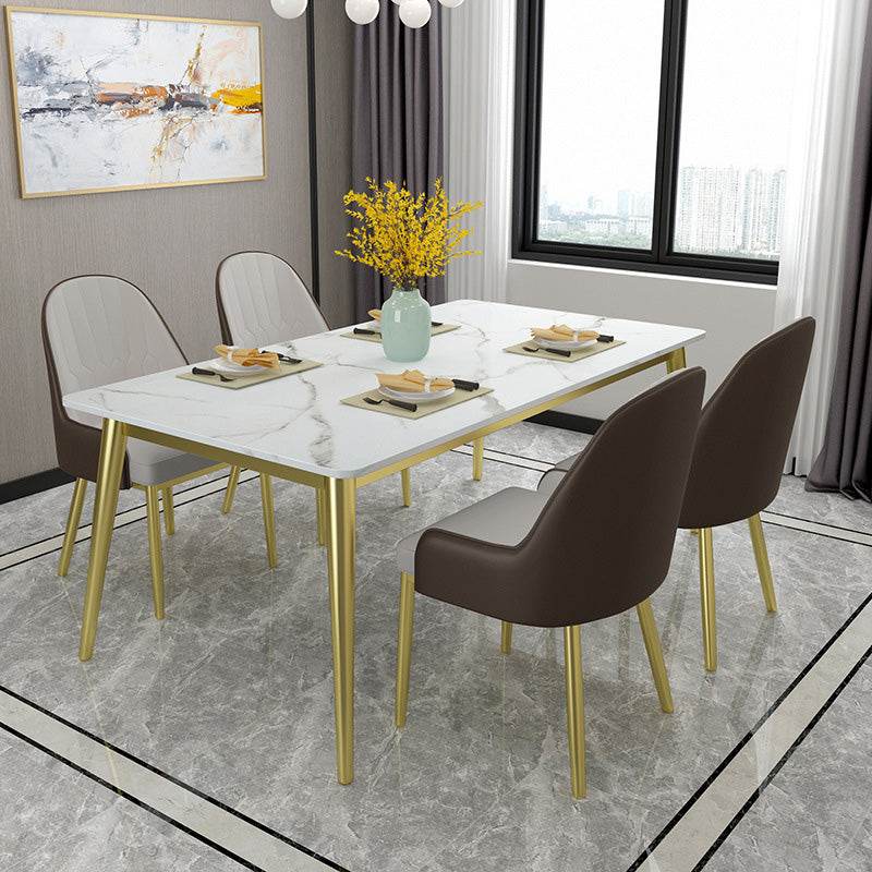 Rectangle 4 Legs Dining Table Glam Style Stone Table for Kitchen