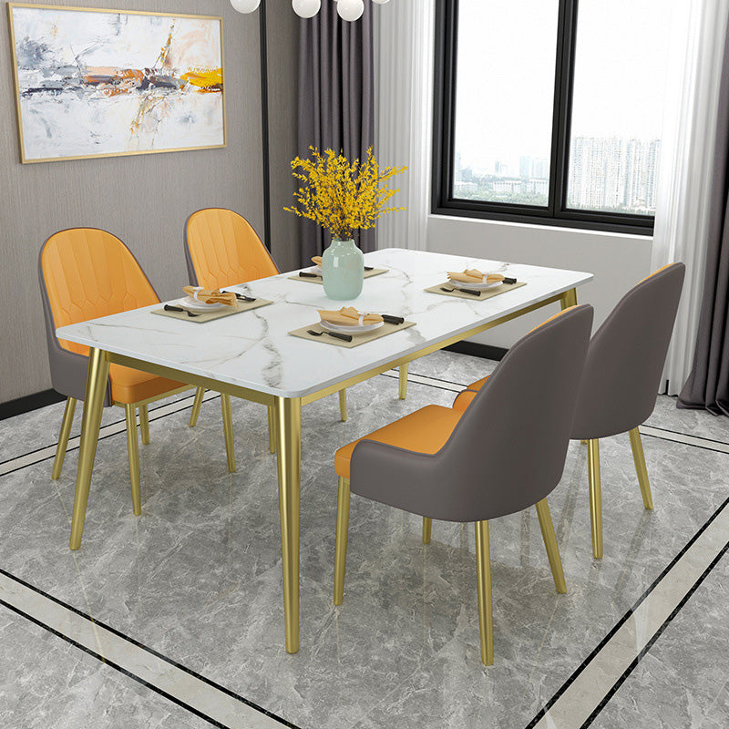Rectangle 4 Legs Dining Table Glam Style Stone Table for Kitchen