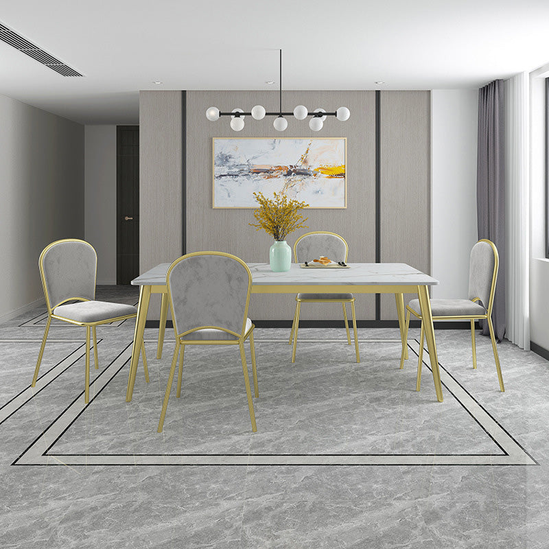 Rectangle 4 Legs Dining Table Glam Style Stone Table for Kitchen