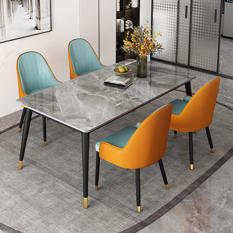 Rectangle Black Base Dining Table Modern Stone Table for Dining Room Use 55.1"L x 31.5"W x 29.5"H Without Chairs Clearhalo 'Dining Tables & Seating' 'Dining Tables' 'dining_table' 'furn' 'furn_dining_table' 'Furniture' 'Kitchen & Dining Furniture' 6419202