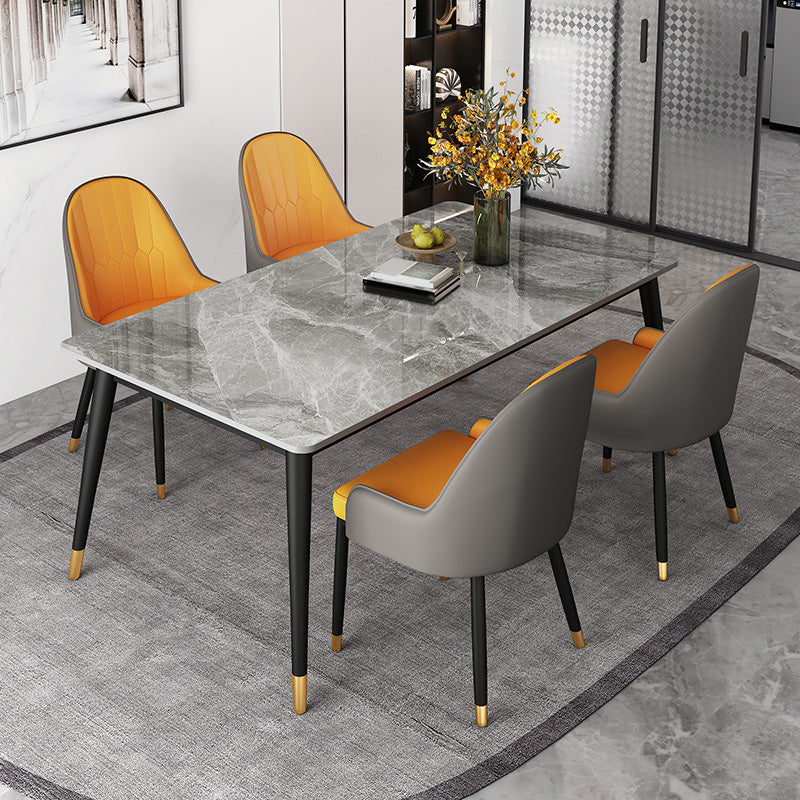 Rectangle Black Base Dining Table Modern Stone Table for Dining Room Use 63"L x 31.5"W x 29.5"H Without Chairs Clearhalo 'Dining Tables & Seating' 'Dining Tables' 'dining_table' 'furn' 'furn_dining_table' 'Furniture' 'Kitchen & Dining Furniture' 6419205