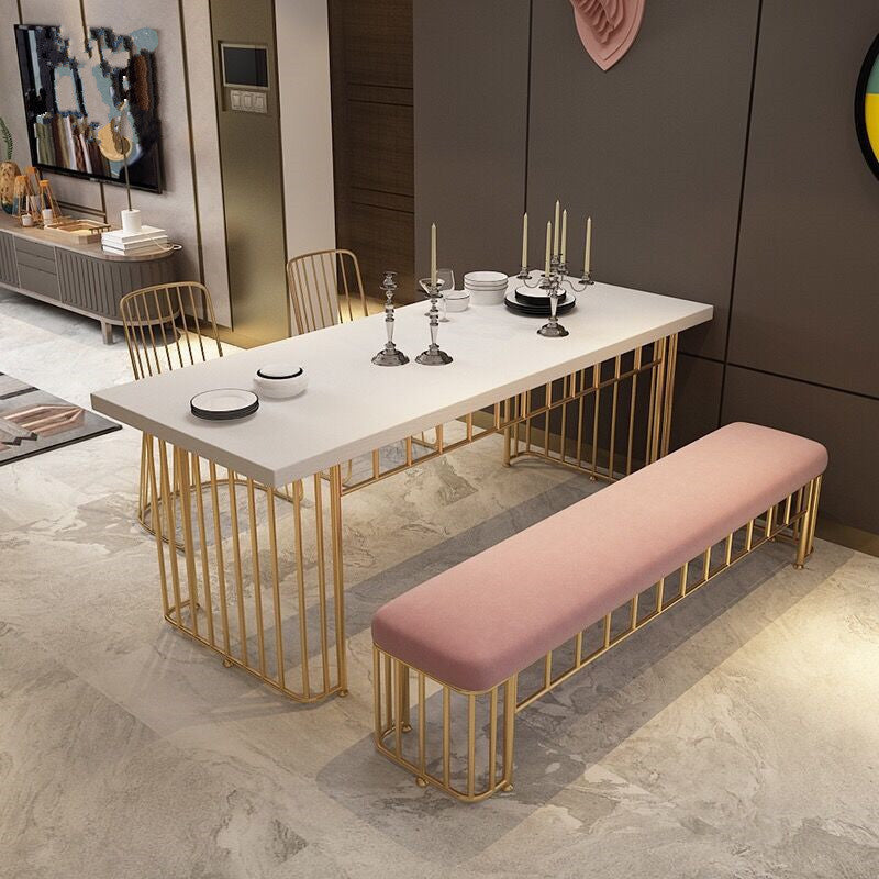 Table à manger rectangulaire à base dorée, Table en bois moderne pour salle à manger