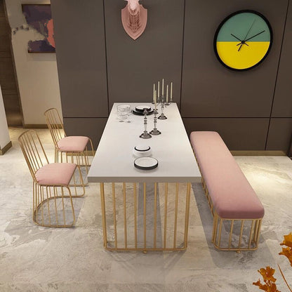 Table à manger rectangulaire à base dorée, Table en bois moderne pour salle à manger