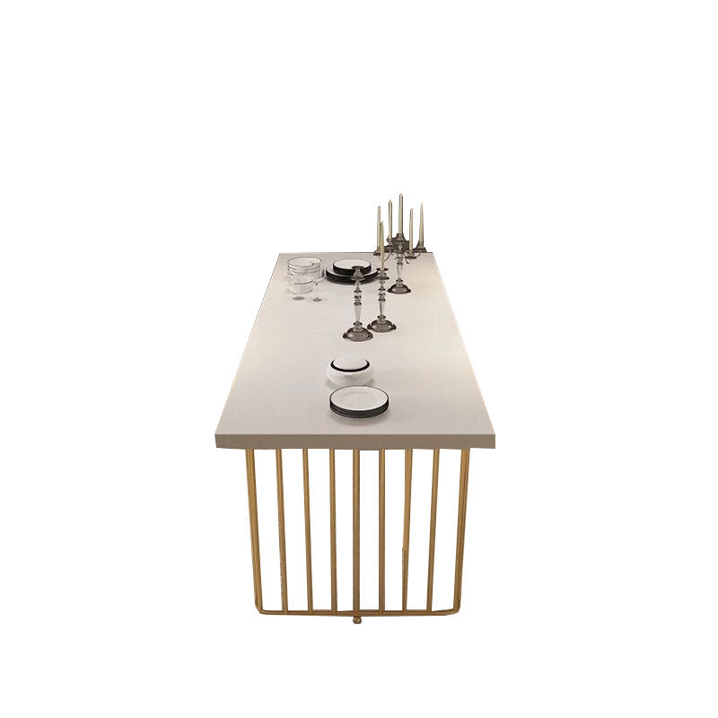 Table à manger rectangulaire à base dorée, Table en bois moderne pour salle à manger