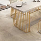 Table à manger rectangulaire à base dorée, Table en bois moderne pour salle à manger