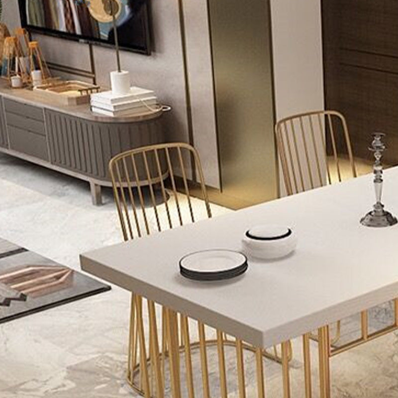 Table à manger rectangulaire à base dorée, Table en bois moderne pour salle à manger