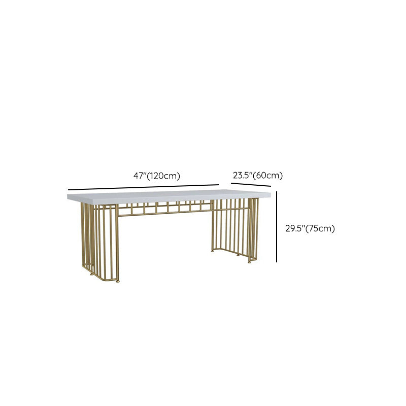 Table à manger rectangulaire à base dorée, Table en bois moderne pour salle à manger