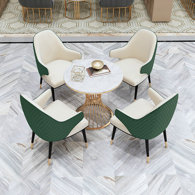 Table à manger ronde à base dorée, Table glamour en Faux marbre pour la maison