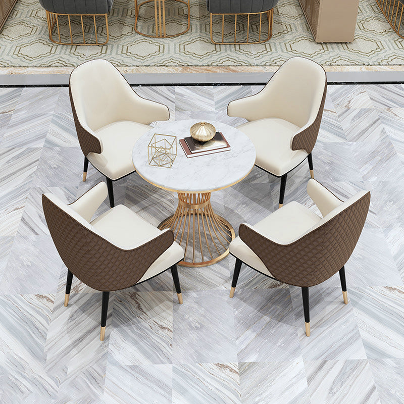 Table à manger ronde à base dorée, Table glamour en Faux marbre pour la maison