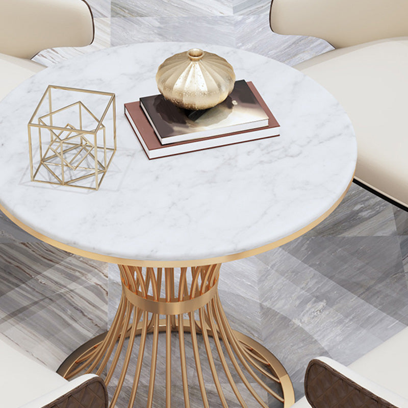 Table à manger ronde à base dorée, Table glamour en Faux marbre pour la maison