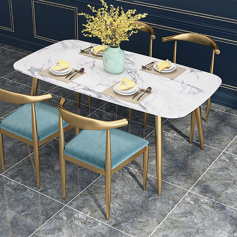 Traditional Luxury Rectangle Dining Table White Faux Marble Top Table for Home 63"L x 27.6"W x 29.5"H Without Chairs Clearhalo 'Dining Tables & Seating' 'Dining Tables' 'dining_table' 'furn' 'furn_dining_table' 'Furniture' 'Kitchen & Dining Furniture' 6419271