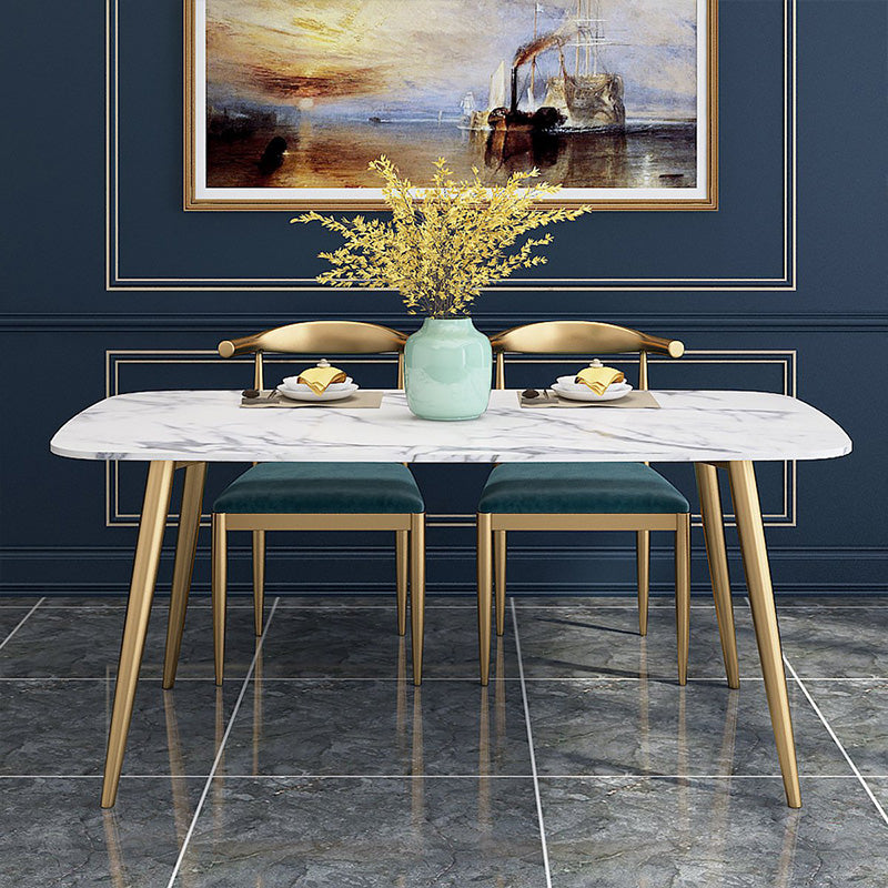 Traditional Luxury Rectangle Dining Table White Faux Marble Top Table for Home 55.1"L x 27.6"W x 29.5"H Without Chairs Clearhalo 'Dining Tables & Seating' 'Dining Tables' 'dining_table' 'furn' 'furn_dining_table' 'Furniture' 'Kitchen & Dining Furniture' 6419274