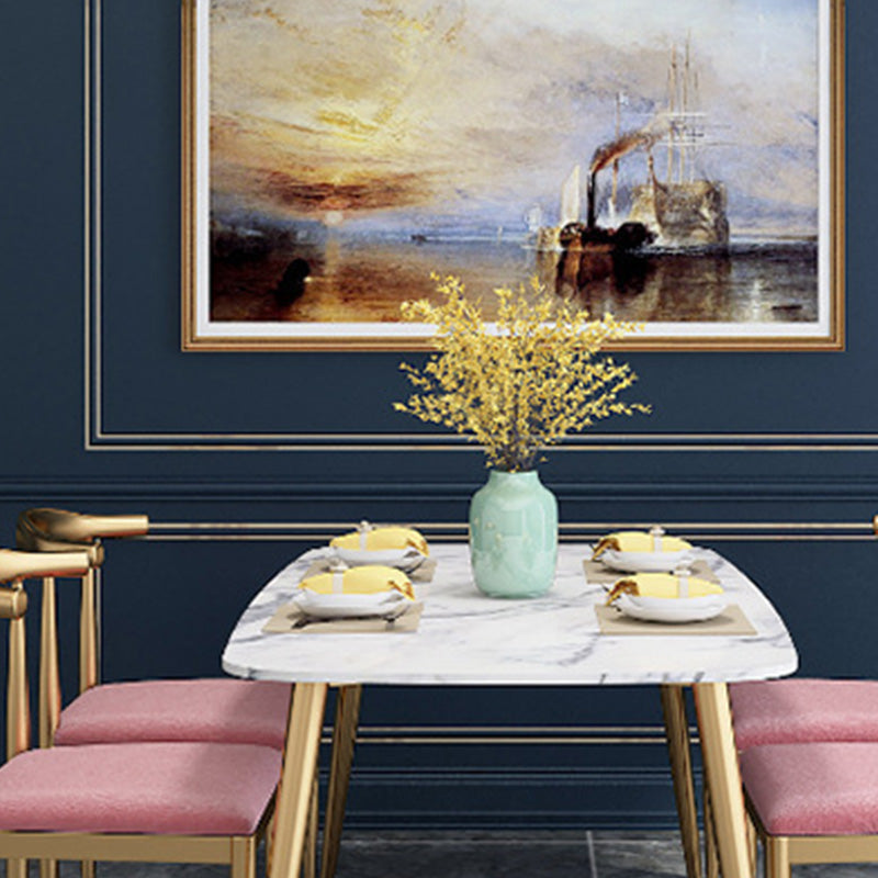 Traditional Luxury Rectangle Dining Table White Faux Marble Top Table for Home Clearhalo 'Dining Tables & Seating' 'Dining Tables' 'dining_table' 'furn' 'furn_dining_table' 'Furniture' 'Kitchen & Dining Furniture' 6419278