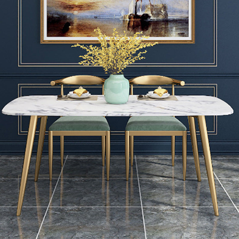 Traditional Luxury Rectangle Dining Table White Faux Marble Top Table for Home Clearhalo 'Dining Tables & Seating' 'Dining Tables' 'dining_table' 'furn' 'furn_dining_table' 'Furniture' 'Kitchen & Dining Furniture' 6419279