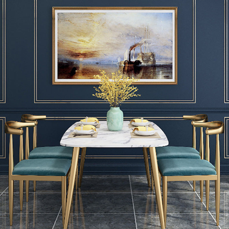 Traditional Luxury Rectangle Dining Table White Faux Marble Top Table for Home Clearhalo 'Dining Tables & Seating' 'Dining Tables' 'dining_table' 'furn' 'furn_dining_table' 'Furniture' 'Kitchen & Dining Furniture' 6419280