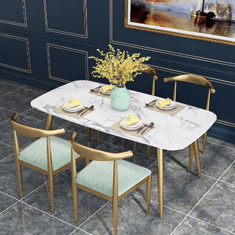 Traditional Luxury Rectangle Dining Table White Faux Marble Top Table for Home Clearhalo 'Dining Tables & Seating' 'Dining Tables' 'dining_table' 'furn' 'furn_dining_table' 'Furniture' 'Kitchen & Dining Furniture' 6419281