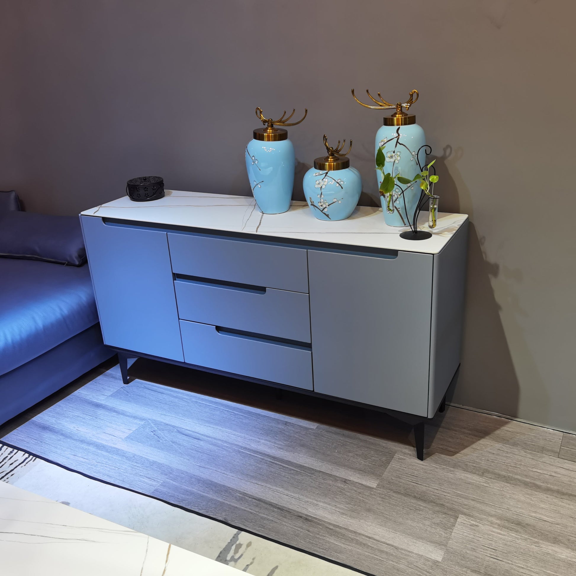 Modern Antique Finish Credenza 3 Drawer Sintered Stone Sideboard Cabinet Gray-White Clearhalo 'buffet_sideboard' 'Buffets & Sideboards' 'furn' 'furn_buffet_sideboard' 'Furniture' 'Kitchen & Dining Furniture' 6419308