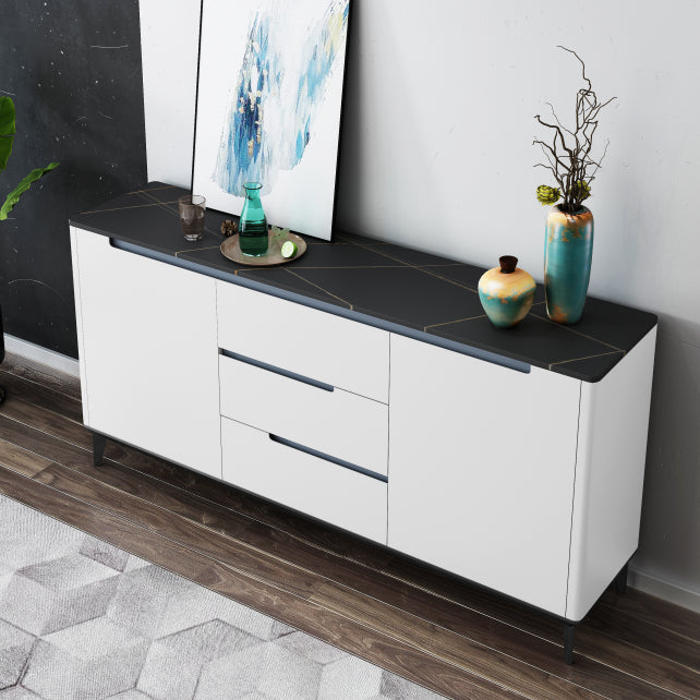 Modern Antique Finish Credenza 3 Drawer Sintered Stone Sideboard Cabinet Black White Clearhalo 'buffet_sideboard' 'Buffets & Sideboards' 'furn' 'furn_buffet_sideboard' 'Furniture' 'Kitchen & Dining Furniture' 6419311