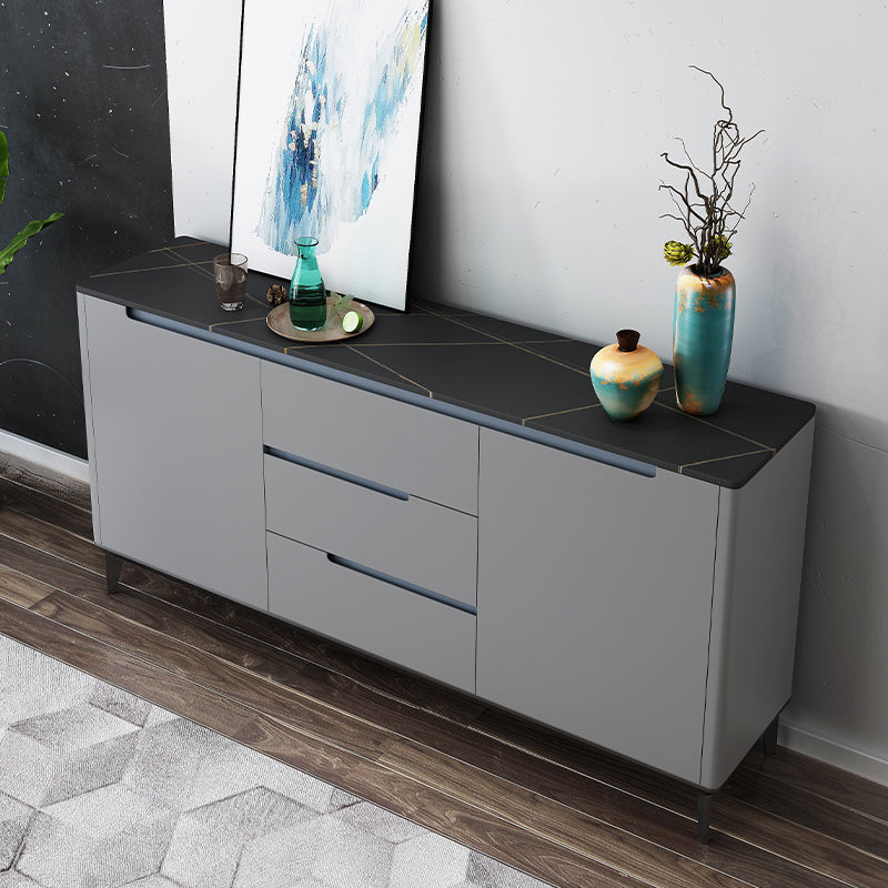 Modern Antique Finish Credenza 3 Drawer Sintered Stone Sideboard Cabinet Black-Gray Clearhalo 'buffet_sideboard' 'Buffets & Sideboards' 'furn' 'furn_buffet_sideboard' 'Furniture' 'Kitchen & Dining Furniture' 6419312