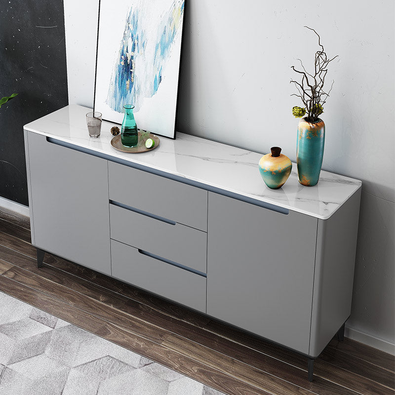 Modern Antique Finish Credenza 3 Drawer Sintered Stone Sideboard Cabinet White-Gray Clearhalo 'buffet_sideboard' 'Buffets & Sideboards' 'furn' 'furn_buffet_sideboard' 'Furniture' 'Kitchen & Dining Furniture' 6419313