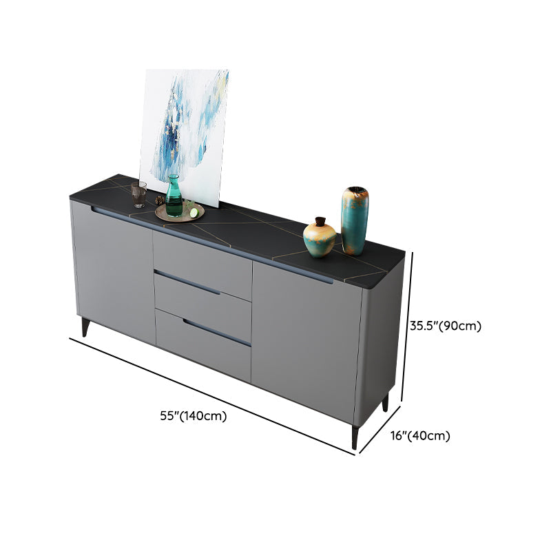 Modern Antique Finish Credenza 3 Drawer Sintered Stone Sideboard Cabinet Clearhalo 'buffet_sideboard' 'Buffets & Sideboards' 'furn' 'furn_buffet_sideboard' 'Furniture' 'Kitchen & Dining Furniture' 6419328
