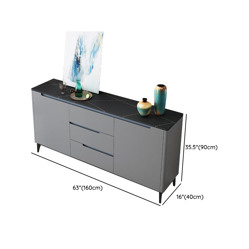 Modern Antique Finish Credenza 3 Drawer Sintered Stone Sideboard Cabinet Clearhalo 'buffet_sideboard' 'Buffets & Sideboards' 'furn' 'furn_buffet_sideboard' 'Furniture' 'Kitchen & Dining Furniture' 6419330