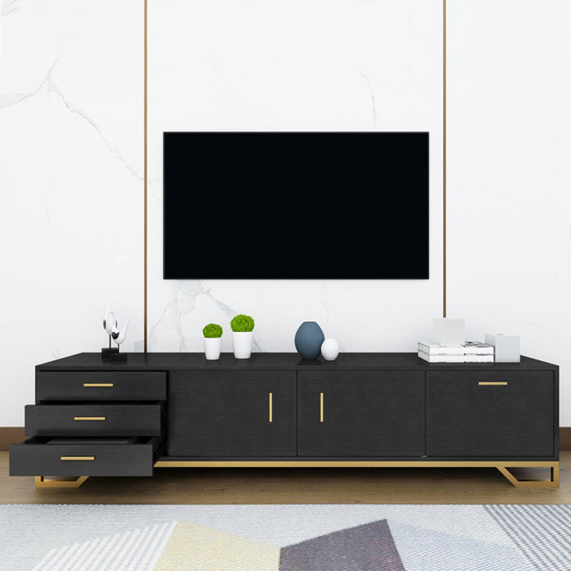 Glam TV Media Stand 16" W Wood Enclosed Storage TV Stand Console with Drawers 63"L x 18"W x 20"H Black Clearhalo 'furn' 'furn_tv_stands_entertainment_centers' 'Furniture' 'Living Room Furniture' 'TV Stands & Entertainment Centers' 'TV Stands & Media Storage Furniture' 'tv_stands_entertainment_centers' 6419512