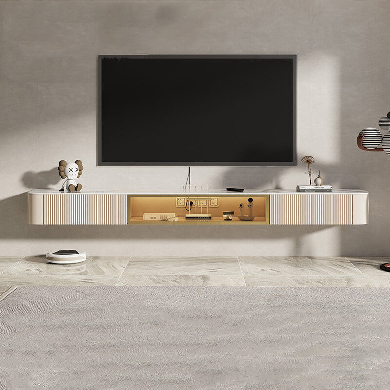 Glam Stone TV Console Floating TV Media Stand with Doors for Living Room 79"L x 12"W x 8"H Clearhalo 'furn' 'furn_tv_stands_entertainment_centers' 'Furniture' 'Living Room Furniture' 'TV Stands & Entertainment Centers' 'TV Stands & Media Storage Furniture' 'tv_stands_entertainment_centers' 6419523