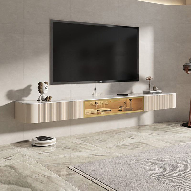 Glam Stone TV Console Floating TV Media Stand with Doors for Living Room 94.5"L x 12"W x 8"H Clearhalo 'furn' 'furn_tv_stands_entertainment_centers' 'Furniture' 'Living Room Furniture' 'TV Stands & Entertainment Centers' 'TV Stands & Media Storage Furniture' 'tv_stands_entertainment_centers' 6419526