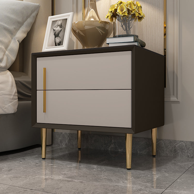 Solid Wood Night Table Contemporary Bed Nightstand with 2 Drawers Gray-Khaki 1 Piece Clearhalo 'Bedroom Furniture' 'furn' 'furn_night_stand' 'Furniture' 'night_stand' 'Nightstands' 6420966