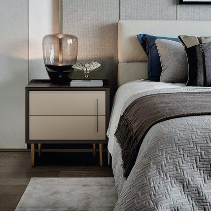 Solid Wood Night Table Contemporary Bed Nightstand with 2 Drawers Khaki 1 Piece Clearhalo 'Bedroom Furniture' 'furn' 'furn_night_stand' 'Furniture' 'night_stand' 'Nightstands' 6420972