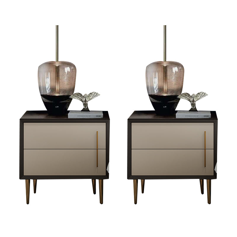 Solid Wood Night Table Contemporary Bed Nightstand with 2 Drawers Khaki 2 Piece Set Clearhalo 'Bedroom Furniture' 'furn' 'furn_night_stand' 'Furniture' 'night_stand' 'Nightstands' 6420993