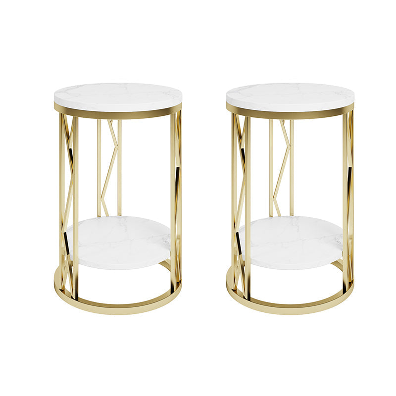 Industrial Bed Nightstand Open Storage Accent Table Nightstand for Bedroom White-Gold 2 Piece Set Clearhalo 'Bedroom Furniture' 'furn' 'furn_night_stand' 'Furniture' 'night_stand' 'Nightstands' 6421007