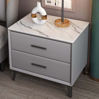 Modern Nightstand Stone Accent Table Nightstand with 2 Drawers Grey 1 Piece Clearhalo 'Bedroom Furniture' 'furn' 'furn_night_stand' 'Furniture' 'night_stand' 'Nightstands' 6421080