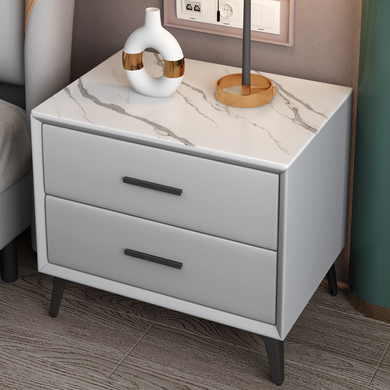 Modern Nightstand Stone Accent Table Nightstand with 2 Drawers Light Gray 1 Piece Clearhalo 'Bedroom Furniture' 'furn' 'furn_night_stand' 'Furniture' 'night_stand' 'Nightstands' 6421084