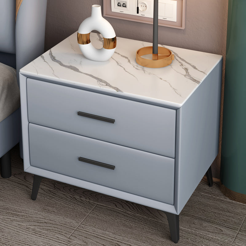 Modern Nightstand Stone Accent Table Nightstand with 2 Drawers Light Blue 1 Piece Clearhalo 'Bedroom Furniture' 'furn' 'furn_night_stand' 'Furniture' 'night_stand' 'Nightstands' 6421088