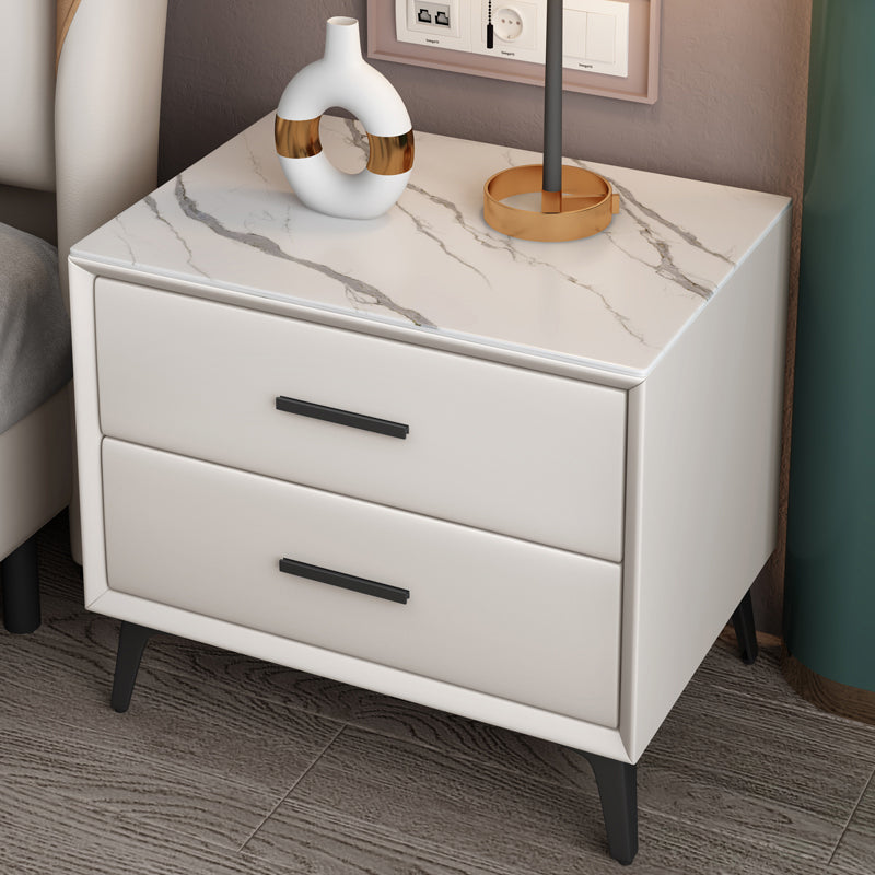 Modern Nightstand Stone Accent Table Nightstand with 2 Drawers Off-White 1 Piece Clearhalo 'Bedroom Furniture' 'furn' 'furn_night_stand' 'Furniture' 'night_stand' 'Nightstands' 6421089