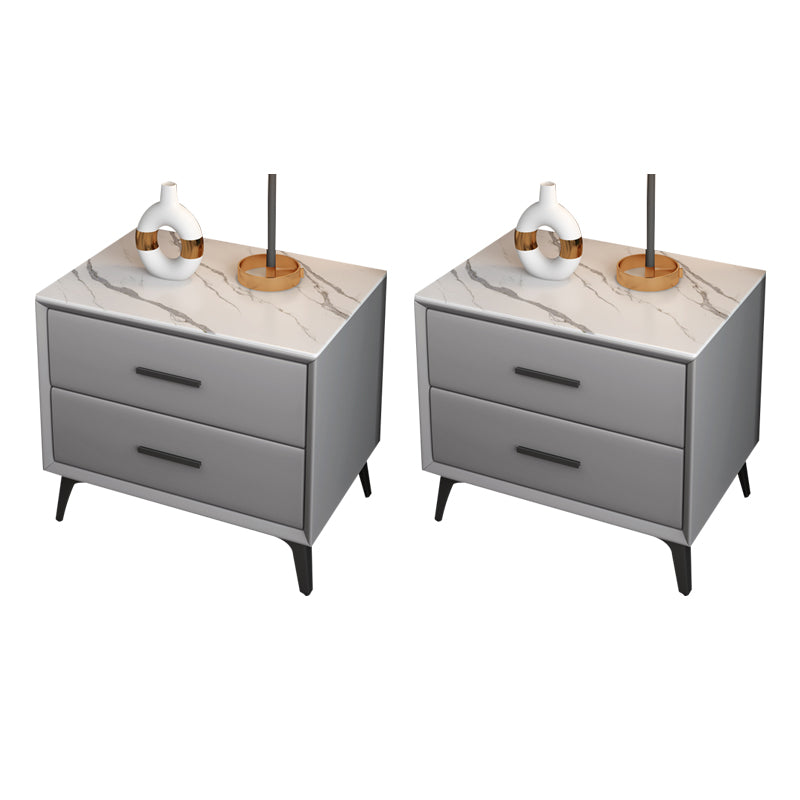 Modern Nightstand Stone Accent Table Nightstand with 2 Drawers Grey 2 Piece Set Clearhalo 'Bedroom Furniture' 'furn' 'furn_night_stand' 'Furniture' 'night_stand' 'Nightstands' 6421092