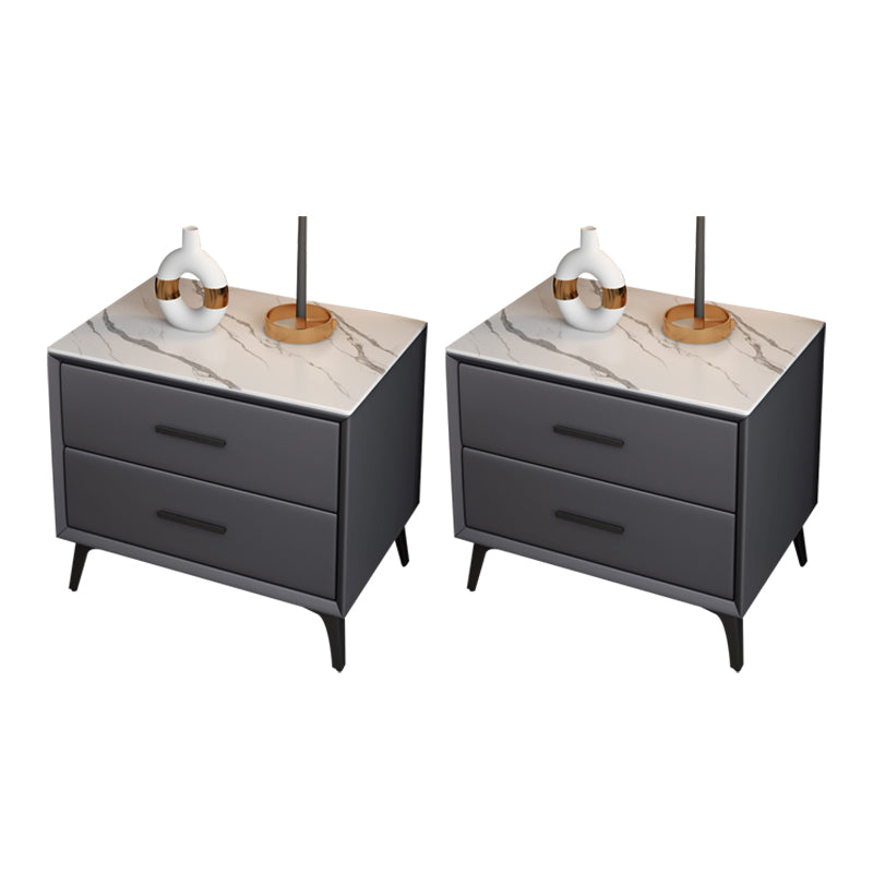 Modern Nightstand Stone Accent Table Nightstand with 2 Drawers Dark Gray 2 Piece Set Clearhalo 'Bedroom Furniture' 'furn' 'furn_night_stand' 'Furniture' 'night_stand' 'Nightstands' 6421093