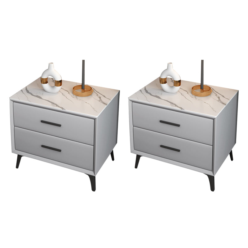 Modern Nightstand Stone Accent Table Nightstand with 2 Drawers Light Gray 2 Piece Set Clearhalo 'Bedroom Furniture' 'furn' 'furn_night_stand' 'Furniture' 'night_stand' 'Nightstands' 6421095