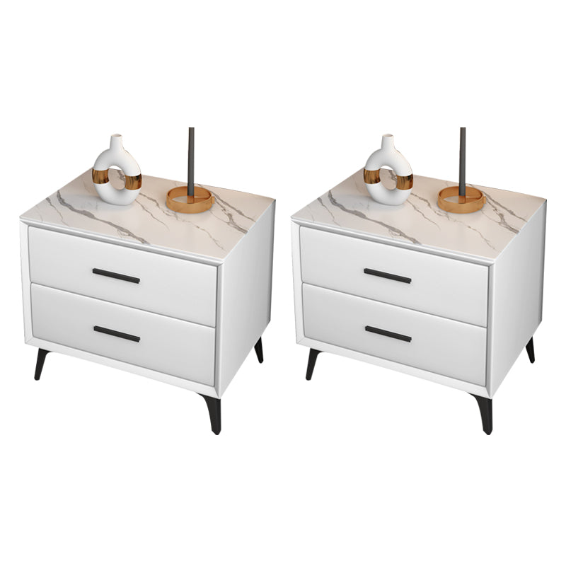 Modern Nightstand Stone Accent Table Nightstand with 2 Drawers White 2 Piece Set Clearhalo 'Bedroom Furniture' 'furn' 'furn_night_stand' 'Furniture' 'night_stand' 'Nightstands' 6421097