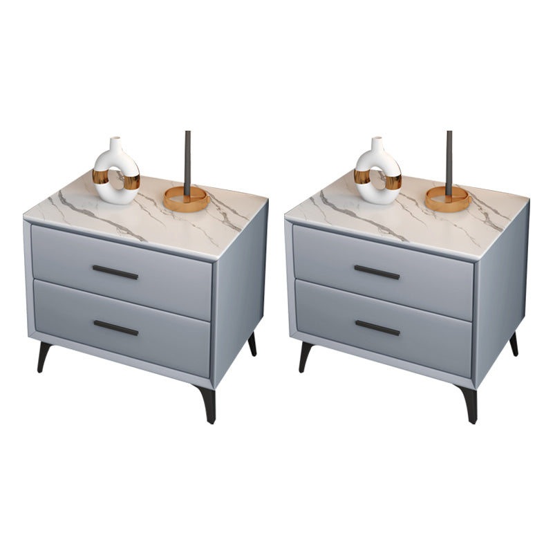 Modern Nightstand Stone Accent Table Nightstand with 2 Drawers Light Blue 2 Piece Set Clearhalo 'Bedroom Furniture' 'furn' 'furn_night_stand' 'Furniture' 'night_stand' 'Nightstands' 6421099