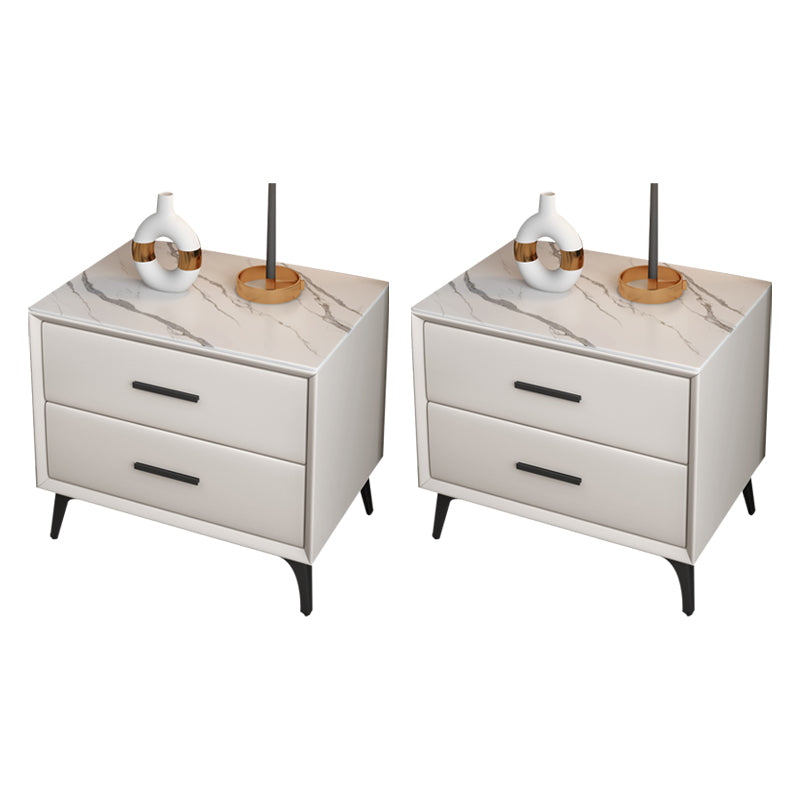 Modern Nightstand Stone Accent Table Nightstand with 2 Drawers Off-White 2 Piece Set Clearhalo 'Bedroom Furniture' 'furn' 'furn_night_stand' 'Furniture' 'night_stand' 'Nightstands' 6421101