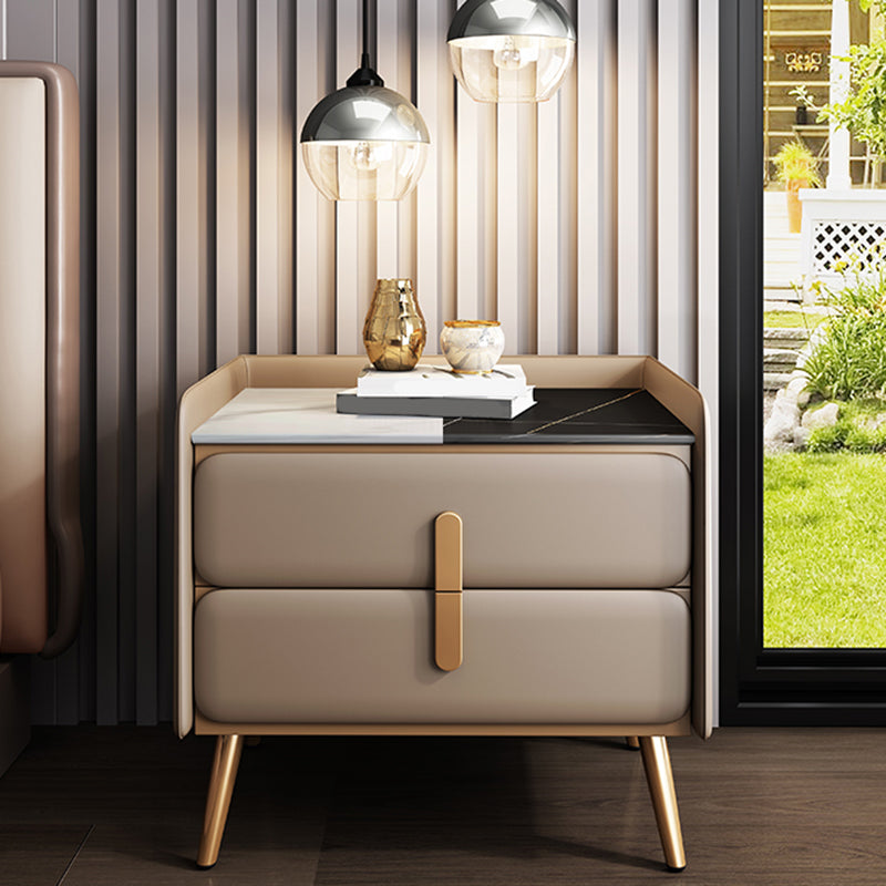 Modern Bedside Cabinet Stone Bed Nightstand with 2 Drawers for Living Room Gray-Pink 1 Piece Clearhalo 'Bedroom Furniture' 'furn' 'furn_night_stand' 'Furniture' 'night_stand' 'Nightstands' 6421143